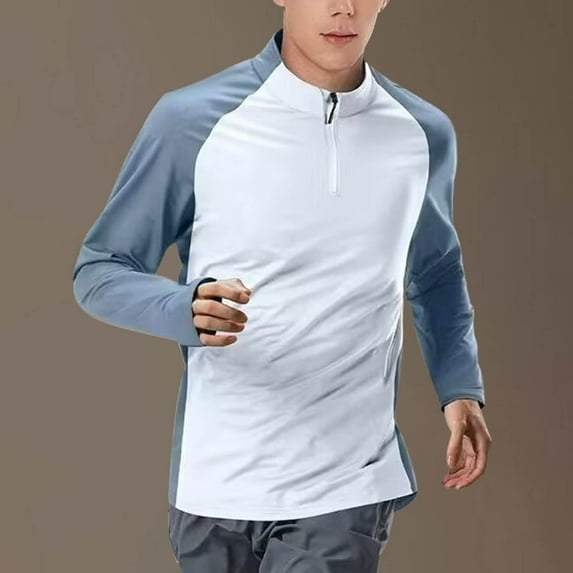 Dianli Gifts Workout Active Men's Solid Color Zipper Long Sleeve Sports and Fitness T-Shirt Moisture-Wicking Quick-Dry Stretch Lightweight Slim-Fit Performance Top Training Fitness