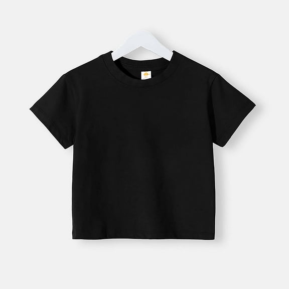 Dianli Girls Shirts Cotton Crew Neck Shirts Loose Fit Short Sleeve T-Shirts Solid Tops Soft Girls Tops Size 10-12 Shirts for Girls 4-12 Summer Saving Black 5-6 Years