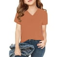 thumbnail image 1 of Dianli Girls Tops T-Shirts V Neck Shirts Loose Fit Short Sleeve Casual Graphic Tops Comfy Girls' Tops, Tees & Blouses Shirts for Girls 4-12 Up to 60% Off Orange 7 Years, 1 of 5