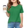 thumbnail image 1 of Dianli Girls' Tops, Tees & Blouses Pleated Crew Neck Shirts Loose Fit Short Sleeve T-Shirts Tops Soft Cute Tops for Teen Girls Clothes for Girls 4-12 Summer Saving Green 4 Years, 1 of 5