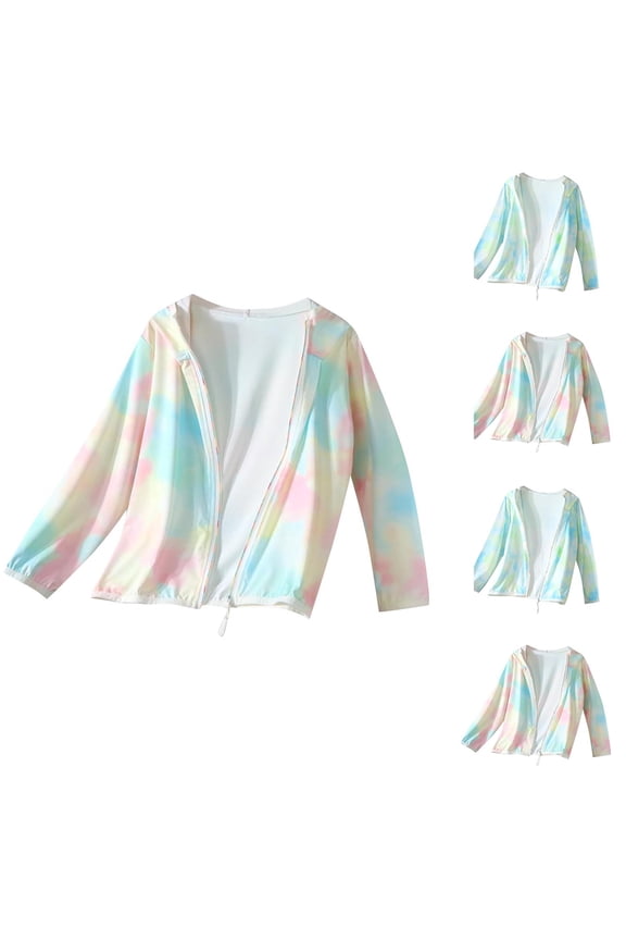 Gradient Zip Up Hooded Sunscreen Jacket, Ice Silk Cool Touch Quick Dry Anti UV Outwear, Lightweight Outdoor Summer Top for Girls Ages 2 To 16 Pink 5 Years