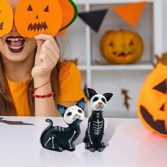 Dianli Halloween Decor Resin Dog Statue Ornament Day of the Dead Puppy Figurine Cute Cat and Dog Halloween Decoration Bookshelf or Desk Display Piece Daily Hot Picks & Limited-Time Offers