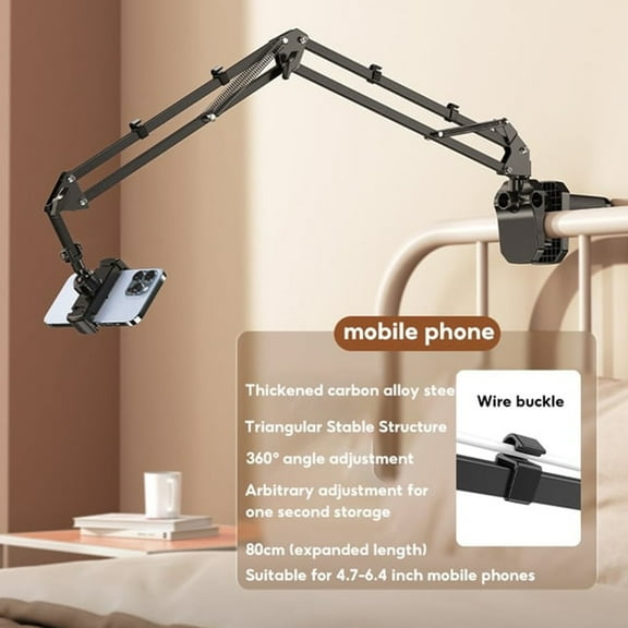 Dianli Hidden Retractable Lazy Phone And Tablet Desktop Cantilever Stand Metal Foldable Live Streaming Rack With Flat Head Design, Bedside And Desk Mount For Mobile Recording Viewing And Display
