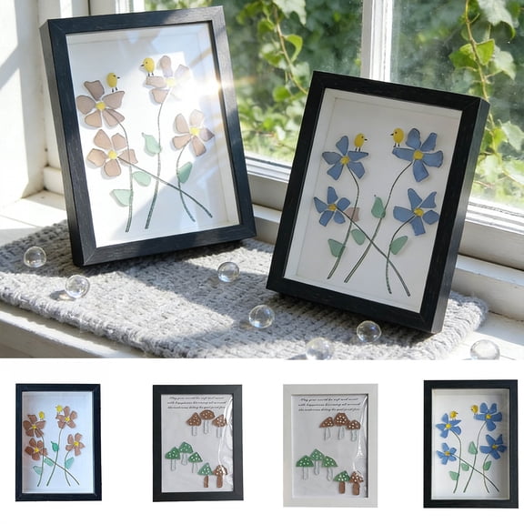 Dianli Home Decor Sea Glass Photo Frames Creative Coastal Picture Frame Set Beach Glass Mosaic Photo Frame for Desktop Mantel Shelf Nautical Home and Wedding Decoration