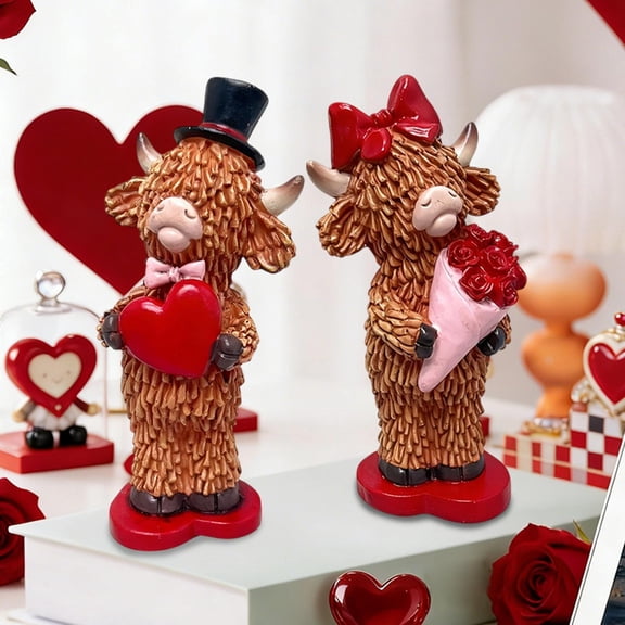 Dianli Home Decor Whimsical Highlands Cow Mini Resin Sculpture Farmhouse Cow Figurine Rustic Tabletop Accent Gift for Mom Dad Mother's Day Father's Day Cow Figurine