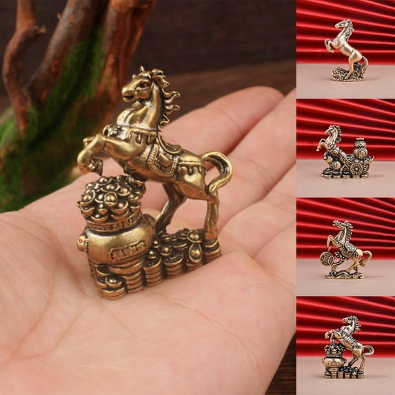 Dianli Horse Statue Copper Alloy Hand-Carved Desktop Figurine Retro Miniature Horse Ornament Antique Finish Home Office Shelf Desk Decor Collectible Gift