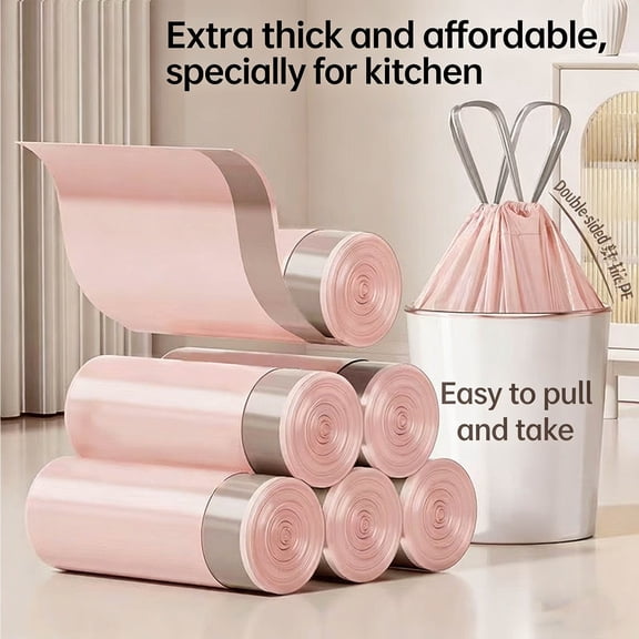 Dianli Household Trash Heavy Duty Ice Berry Powder Drawstring Garbage Bag Thick Kitchen Plastic Drawstring Student Dormitory Trash Bags Strong Durable Waste Bags