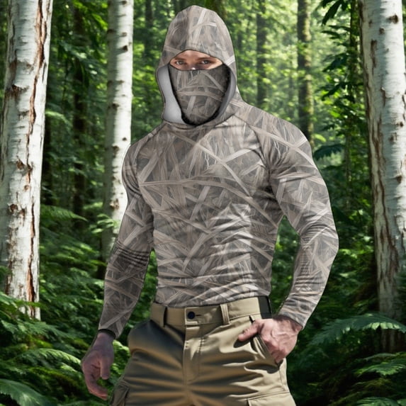 Dianli Ice Silk UV Protection Shirt Camouflage Ice Silk Long Sleeve Casual Summer Camo Hooded Rash Guard with Neck Gaiter Camouflage M