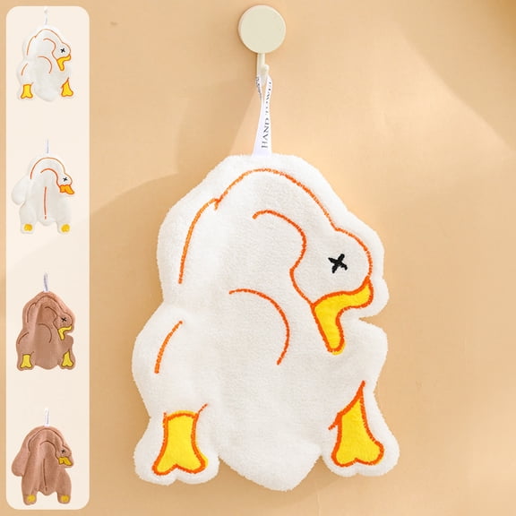 Dianli Kitchen Towel Hanging Hand Towel Coral Fleece Absorbent Dish Towel With Goose & Roast Duck Embroidered Pattern 9.1 x 6.7 in Cute Animal Tea Towel for Home