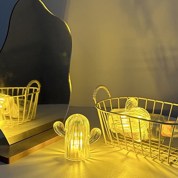 Dianli LED Cactus Night Light USB Rechargeable Ambient Table Lamp With Soft Warm Glow, Decorative Plant Style Nightlight For Bedroom Party Home Decorations, Romantic Mood Lighting For Shelves Dorm