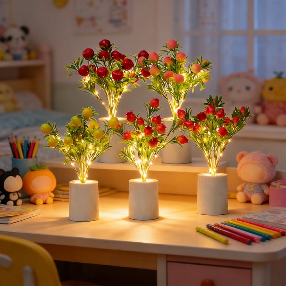 Dianli LED Simulated Fruit Potted Night Light Touch Sensor USB Rechargeable Ambient Bedside Lamp Creative Decorative Desk Lamp for Bedroom and Living Room Home Decor