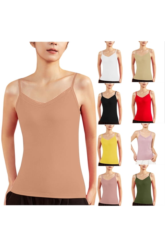 Lace‑Trim V‑Neck Camisole Lace Suspender Inner Outer Wear Delicate Lace Edge Supportive Lined Tank Seamless Soft Stretch Breathable Layering Cami For And Travel White Free Size