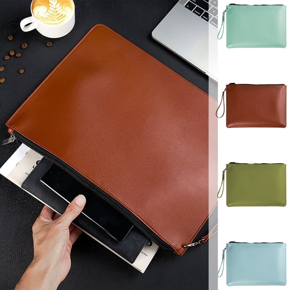 Dianli Leather Portfolio Document Bag Business Briefcase Zippered Waterproof A4 File Organizer Large Capacity Portable Document Folder for Office Meetings Office Organizer