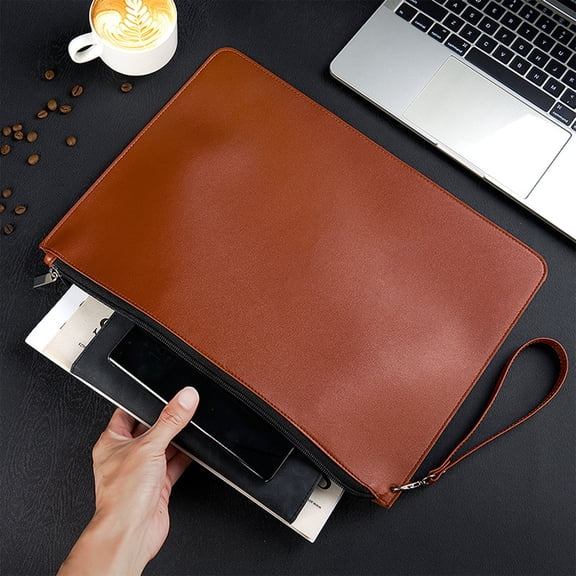 Dianli Leather Portfolio Document Bag Business Briefcase Zippered Waterproof A4 File Organizer Large Capacity Portable Document Folder for Office Meetings Office Organizer