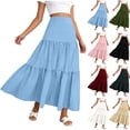 thumbnail image 1 of Dianli A Line Midi Skirt Elastic Waist Ruffled Ankle Length Wave Wrinkle Pleated Design Loose Fit Breathable Pull On Casual Everyday Travel Work To Weekend Maxi Skirt, 1 of 8
