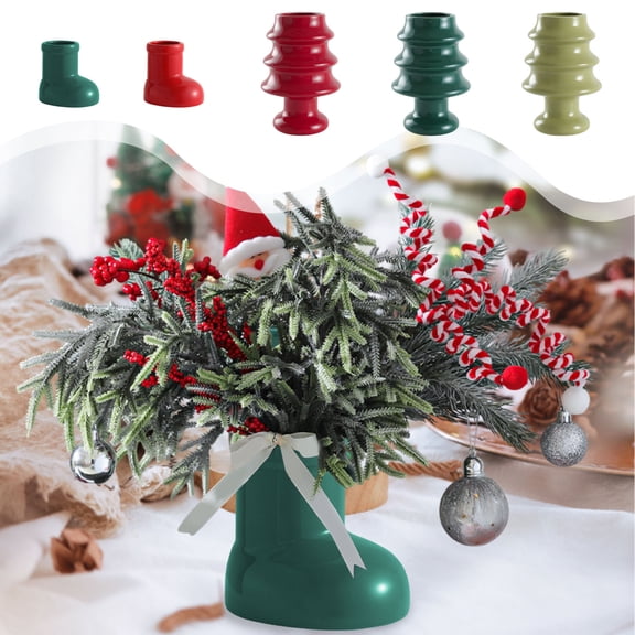 Dianli Little Red Boots Ceramic Christmas Tree Vase Festive Red Shoe Design Holiday Flower Arrangement Container Decorative Desktop Brush Holder Winter Décor Accent Gift