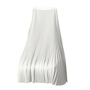 Dianli Long Skirts for Women Satin Pleated Skirt Solid Maxi Summer Skirt Cocktail Loose Casual Fashion Plain Satin Skirt Large Versatile Pleated Skirt White XL