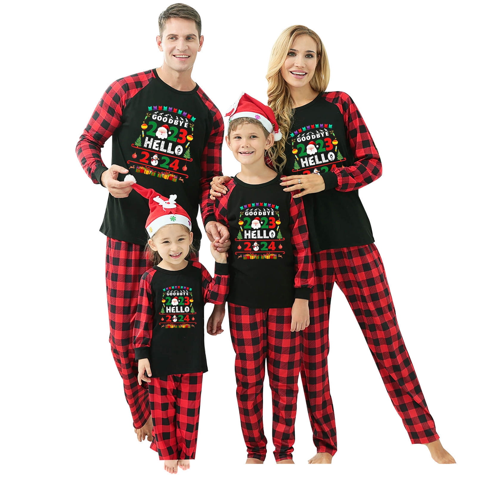 Dianli Matching Family Pajamas Sets Hello 2023 Plaid Print Casual Loose ...