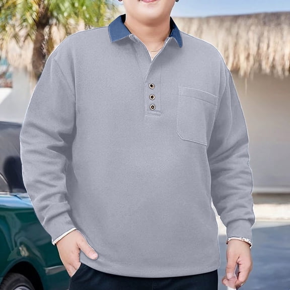 Dianli Men's Big and Tall Casual Long Sleeve Stand Collar Shirt Zipper Closure Business T-Shirt Top Plus Size 1X-5XL Solid Color Work and Daily Wear