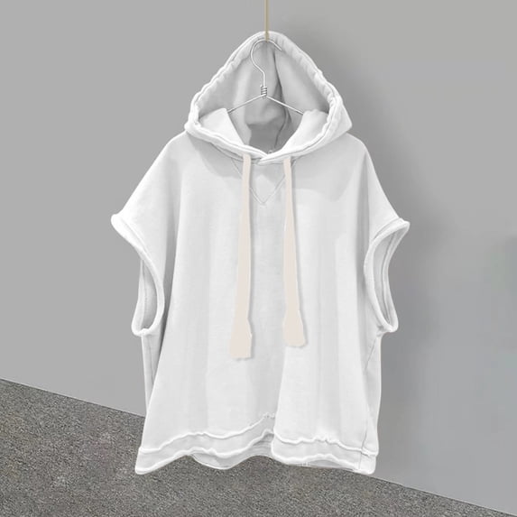 Dianli Men's Workout Tank Top Hoodie Crew Neck Bohemian Loose Fit Sleeveless Drawstring Solid Tops Workout Tank Top Sports Base Layer Running Basketball Summer Saving White XXXL