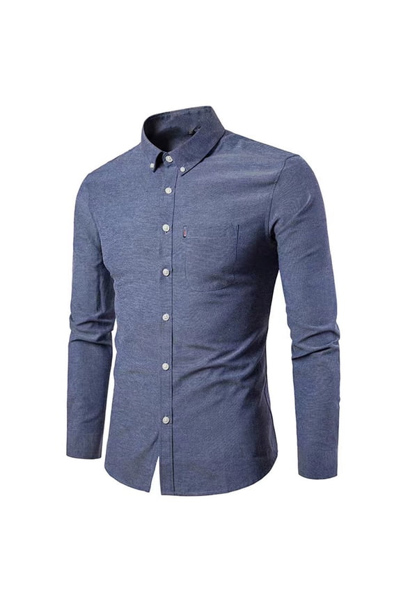 Mens Cotton Oxford Long Sleeve Button Down Shirt Solid Casual Business Dress Shirt with Pocket for Work Office Wedding and Daily Wear