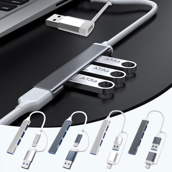 Dianli Mini 4Port USB 3.0 Hub Aluminum Extension With Slim Portable Design, PlugAndPlay USB Adapter Station For Laptop Desktop Data Transfer And Peripheral Expansion