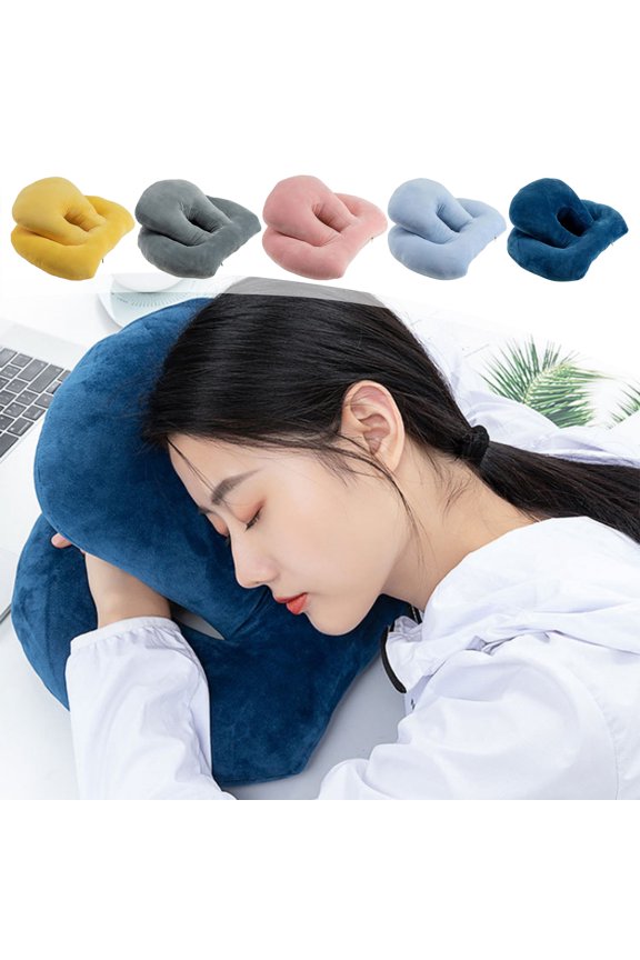 Multifunctional Hollow Desktop Nap Pillow Ergonomic Office Sleeping Rest Pillow Double Layer Design Arm Elbow Neck Support Machine Washable for Home School Blue Gray Pink Yellow 45x35cm