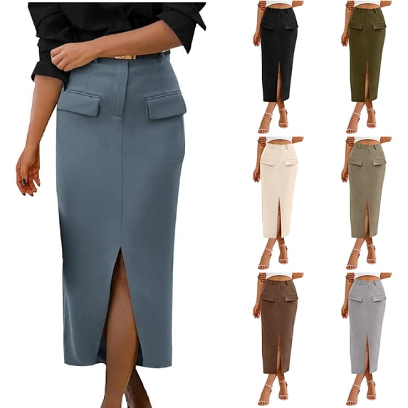 Dianli Office Skirt Pocket Skirt Temperament Pencil Skirt High Waisted Slim Fit Hip Hugging Zipper Back Side Slit Functional Pocket Tailored Workwear Evening To Office Elegant Skirt Office Skirt
