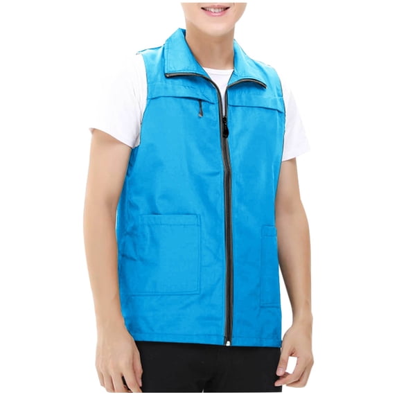 Dianli Outdoor Travel Mens Muscle Tank Top Solid Color Zipper Multi-Pocket Turndown Collar Tank Vest Breathable Quick-Dry Lightweight Lapel Outdoor Vest for Hiking Fishing travel Outdoor Travel