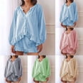 thumbnail image 1 of Dianli PJs Loungewear Plaid V Neck Ruffle Button High Waist Shorts And Loose Top Pajama Set Lightweight Thin Fabric Comfortable Homewear Stretchy Elastic Waist Sleepwear Nightwear, 1 of 4