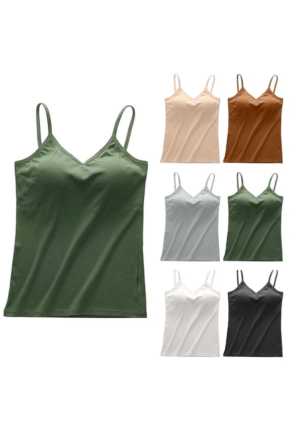 Padded Support V‑Neck Camisole With Removable Bra Pads Stretch Modal Blend Seamless Lift Quick‑Dry Lightweight Breathable Comfortable Layering Or Activewear, Cami Top Khaki S