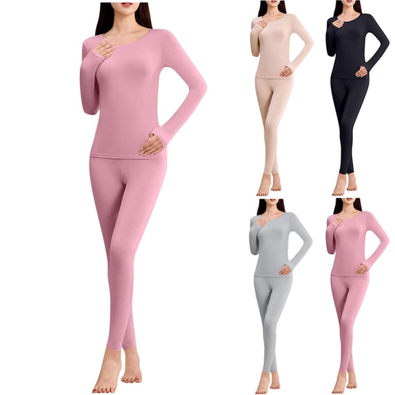 Dianli Pajama Set Sleepwear Women Fashion Winter Velvet Solid Color Double Sided Velvet Warm Round Neck Long Sleeve Top And Pants Soft Insulated Cozy Homewear Loungewear Nightwear