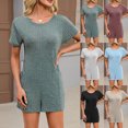 thumbnail image 1 of Dianli Pajamas Loungewear Front Back Pocket Short Sleeve Loose Jumpsuit With Pockets Round Neck Relaxed Fit Casual Homewear Convertible Sleepwear Nightwear, 1 of 9