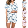 thumbnail image 1 of Dianli Pajamas Loungewear Turtle Print Lapel Short Sleeve Top And Elastic Waist Shorts Imitation Silk Fashion Casual Collar Set Lightweight Breathable Homewear Nightwear, 1 of 6