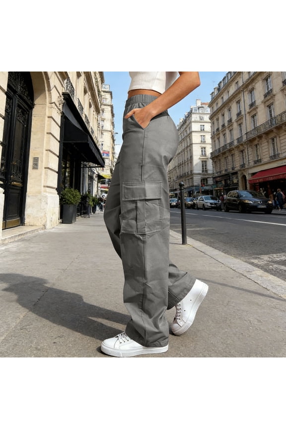 Pants Casual Straight Leg Cargo Trousers Women's Solid Color Straight Leg Cargo Pants With Pockets Durable Casual Work Travel Outdoor Trousers Everyday Wear