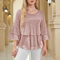 thumbnail image 1 of Dianli Party Top Women's Sparkly Ruffle 3/4-Sleeve Evening Blouse Flowy Chiffon-Layered V-Neck Wrap Bodice Pleated Ruffle Hem Elastic Cuffs Dressy Sequin-Accent Formal Occasion, 1 of 9