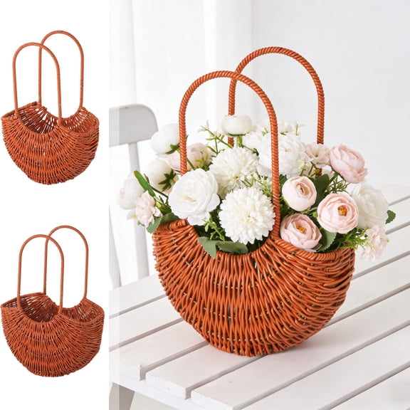 Dianli Pastoral Handwoven Rattan Flower Basket Imitation Wicker Handheld Floral Arrangement Basket Rustic Wedding Centerpiece Decorative Market Basket Home Decor