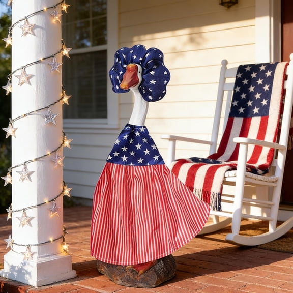 Dianli Patriotic Decor 23 Inch Porch Goose Independence Day Outfit Star Spangled Dress Costume For Lawn Goose Statue Outdoor Patio Garden Display Fourth Of July Parade Gear