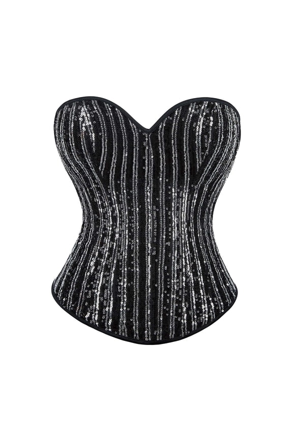 Plus‑Size Black Sequin Corset Shapewear Strapless Bustier With Structured Boning Supportive Lined Design Curve‑Enhancing Fit For Evening Party Prom Or Special Occasion Shapewear Top Black XL