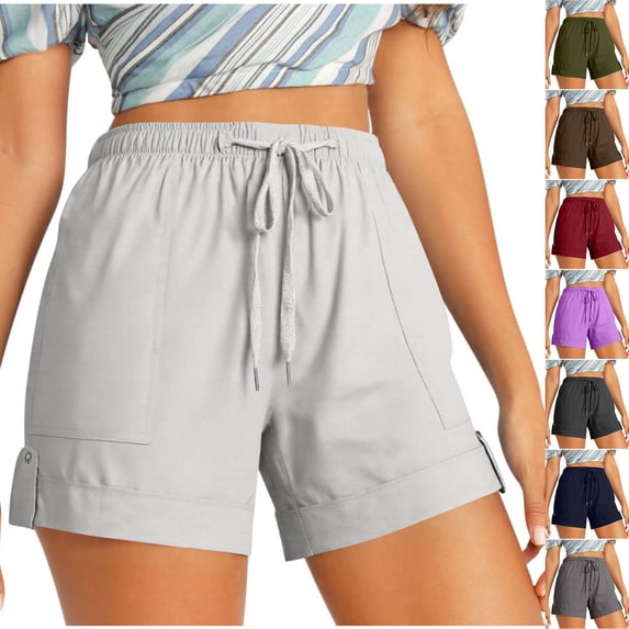 Dianli Plus Size Drawstring Shorts Women's Comfy Elastic Waist Pocket Loose Fit Summer Casual Drawstring Shorts Breathable Lounge Plus Size Shorts