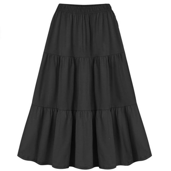 Dianli Plus Size Skirts for Women Solid Maxi Summer Skirt Beach Loose Fashion High Waist Pleated Flowy Ruffle Swing A-Line Skirt Black XXXXL