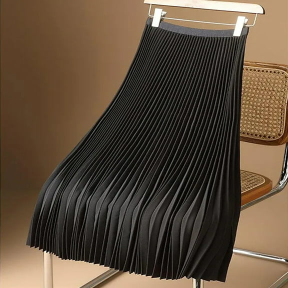 Dianli Plus Size Skirts for Women Solid Maxi Summer Skirt Cocktail Loose Casual Fashion Plain Satin Skirt Large Versatile Pleated Skirt Black XXL