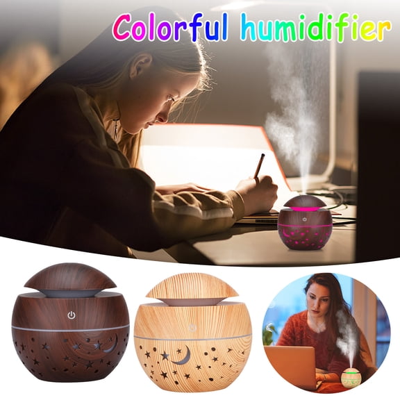 Dianli Portable Humidifier Wood-Grain Star Mini Humidifier 130mL USB Aromatherapy Diffuser Colorful LED Translucent Ultra-Quiet Mist Auto-Off for Home Office Bedroom Bestseller