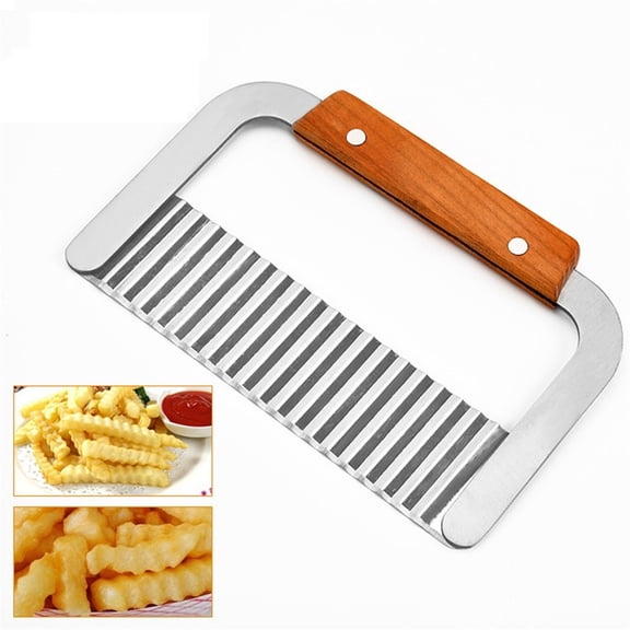 Dianli Potato Chip Vegetable Crinkle Cutter Stainless Steel Wavy Blade with Wooden Handle French Fry Slicer Multi-Functional Kitchen Tool for Chips Fruits Vegetables 18x12cm