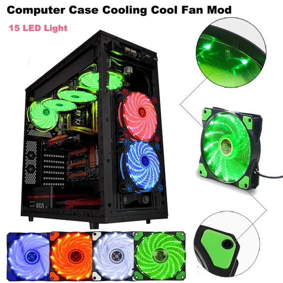 Dianli Quiet 4.72 in 120mm 12V 4-Pin Computer Case Fan With 15 LED Lights, High-Airflow Silent Cooling Fan For PC Case, CPU Cooling, Gaming Desktop And Modding, Durable Sleeve Bearing LED Fan