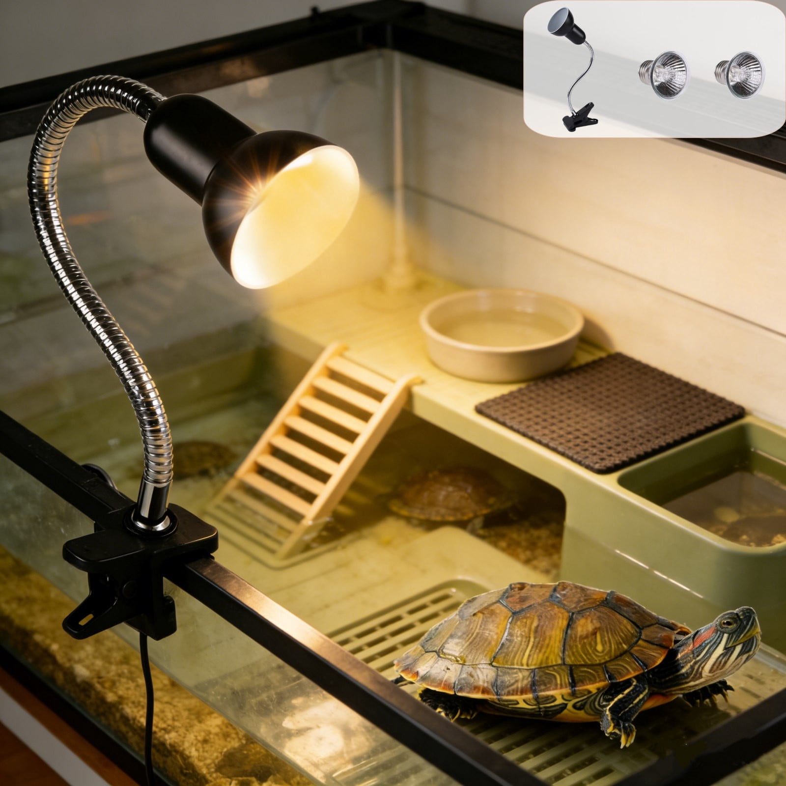 Dianli Reptile Supplies Adjustable Headlight Timer Basking Lamp for Turtles Lizards Reptiles Heat Uvb Calcium Supplementation Adjustable Clamp for Terrarium Reptile Care