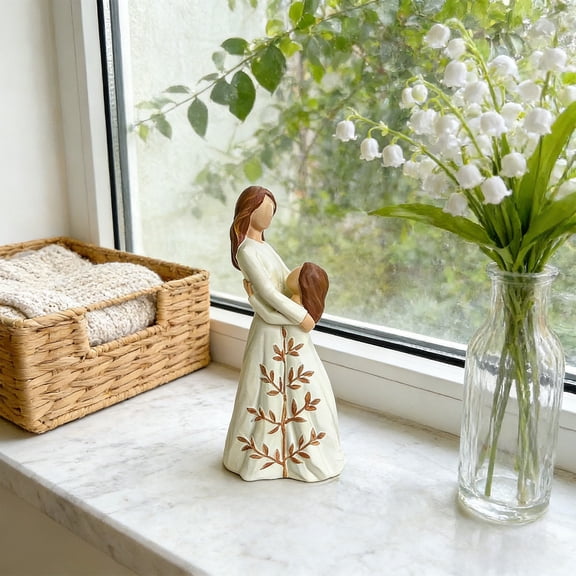 Dianli Resin Mother and Daughter Hugging Figurine Statue White Keepsake Home Decor Sentimental Tabletop Mantel Sculpture Birthday Gift for Mom and Daughter Anniversary Present