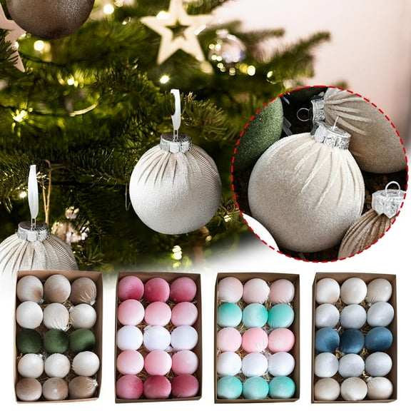 Dianli Savings 15 Piece Velvet Christmas Ball Ornament Set 3.15 Inch Flocked Tree Baubles Decorative Plastic Hanging Ornaments for Holiday Seasonal Tree Décor Limited-Time Clea-rance Savings