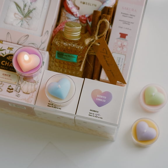 Dianli Scented Candle Birthday Party Decor Round Aromatherapy Tea Light Candles Love Motif Circular Romantic Centerpiece Candle for Wedding Shower Home Decoration Party Favors