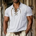 thumbnail image 1 of Dianli Shirts for Men Beefy Muscle Short Sleeve Solid Color T-Shirt Round Neck Lapel Lace-Up Retro Casual Muscle-Fit Lightweight Breathable Cotton-Blend Tee Summer Casual, 1 of 8